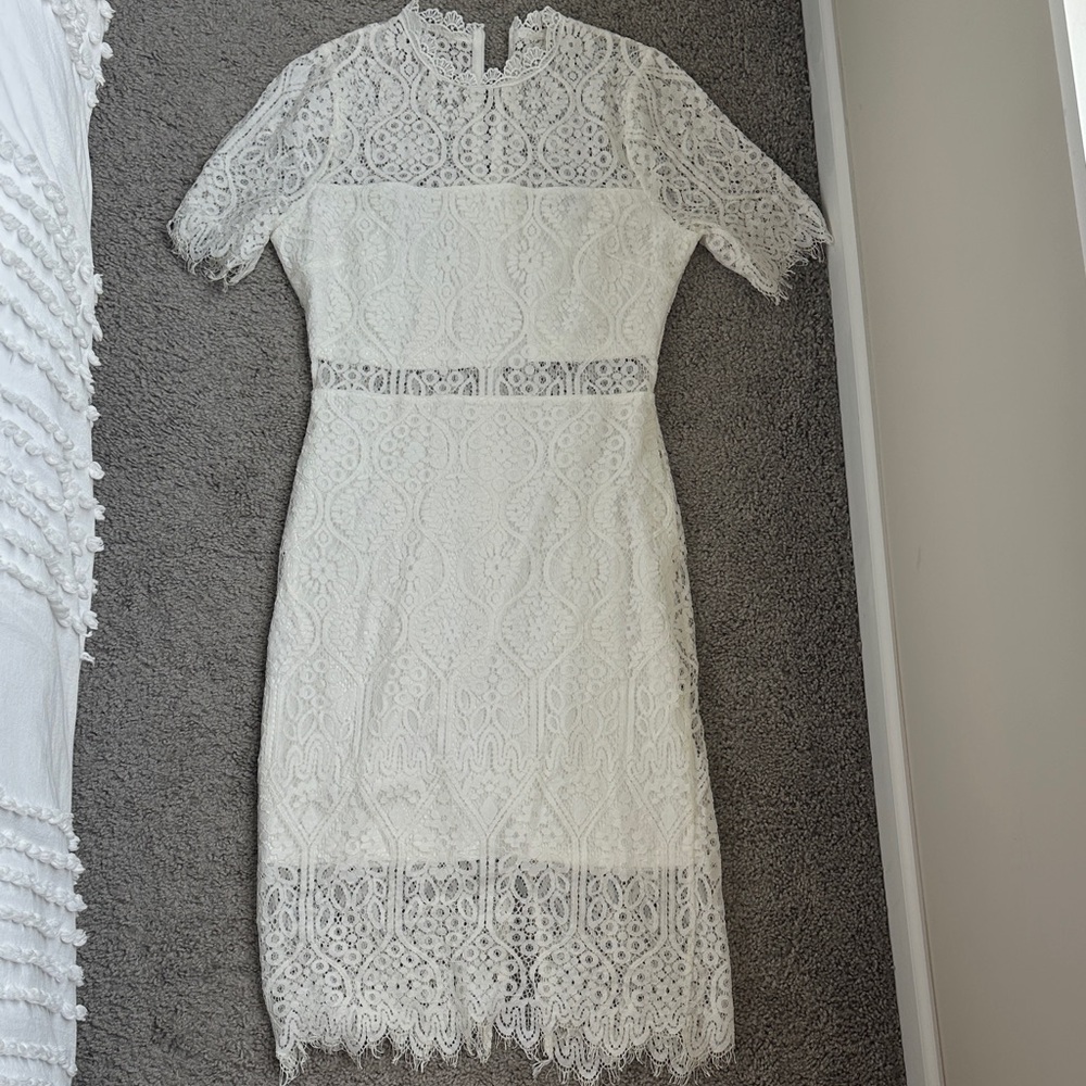 Lulu's Ivory Lace with cutout portions midi dress